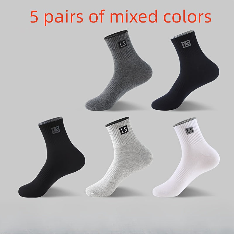 Men's Crew Socks 5 Pairs Alphabet Pattern Breathable Knit Polyester Spandex Casual Sports