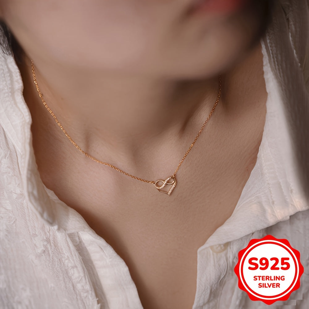 Women's Silver Necklace Heart Zirconia Lucky 8 Chain Jewelry