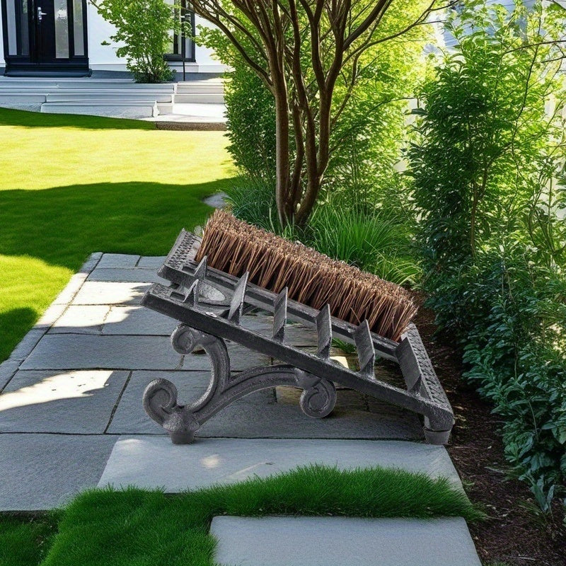 Vintage Cast Iron Shoe Scraper with Brush Heavy Duty Boot Cleaner Outdoor