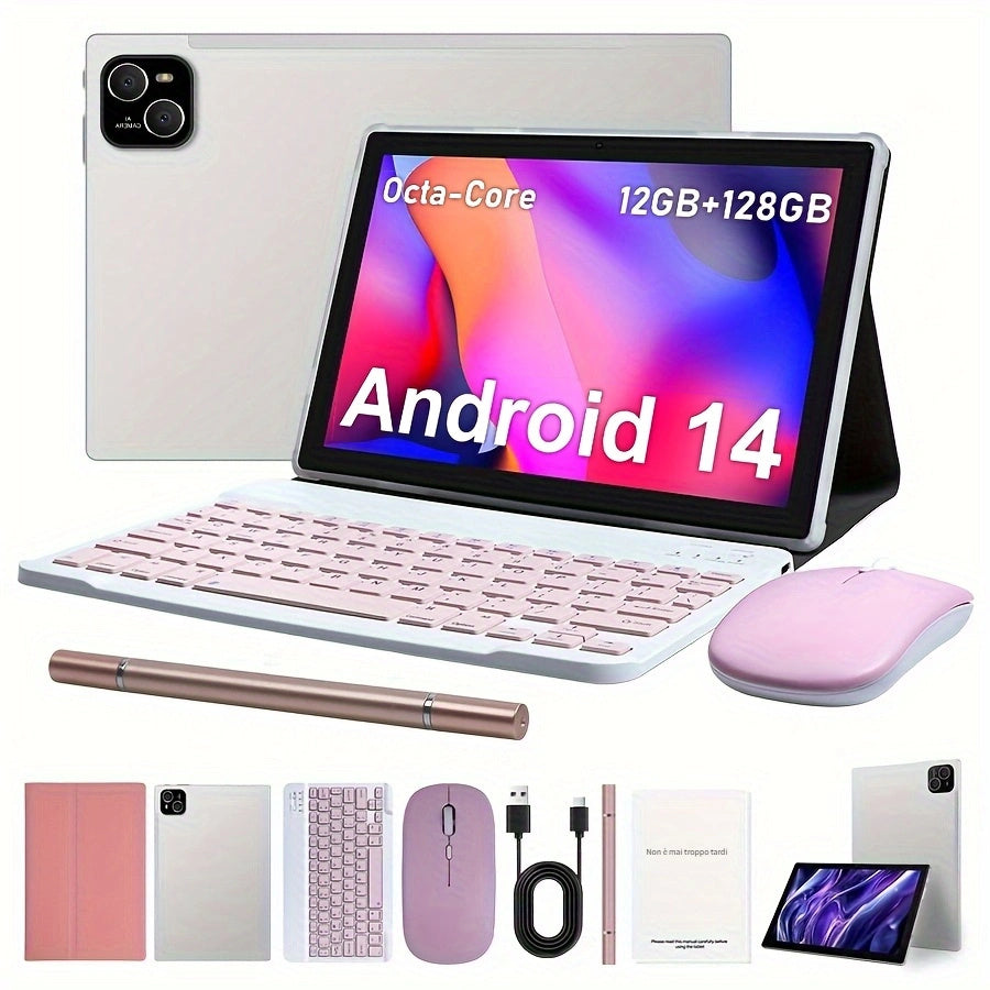 10.1-Inch Android 14 Tablet 12GB RAM 128GB ROM 2-in-1 with Keyboard Stylus