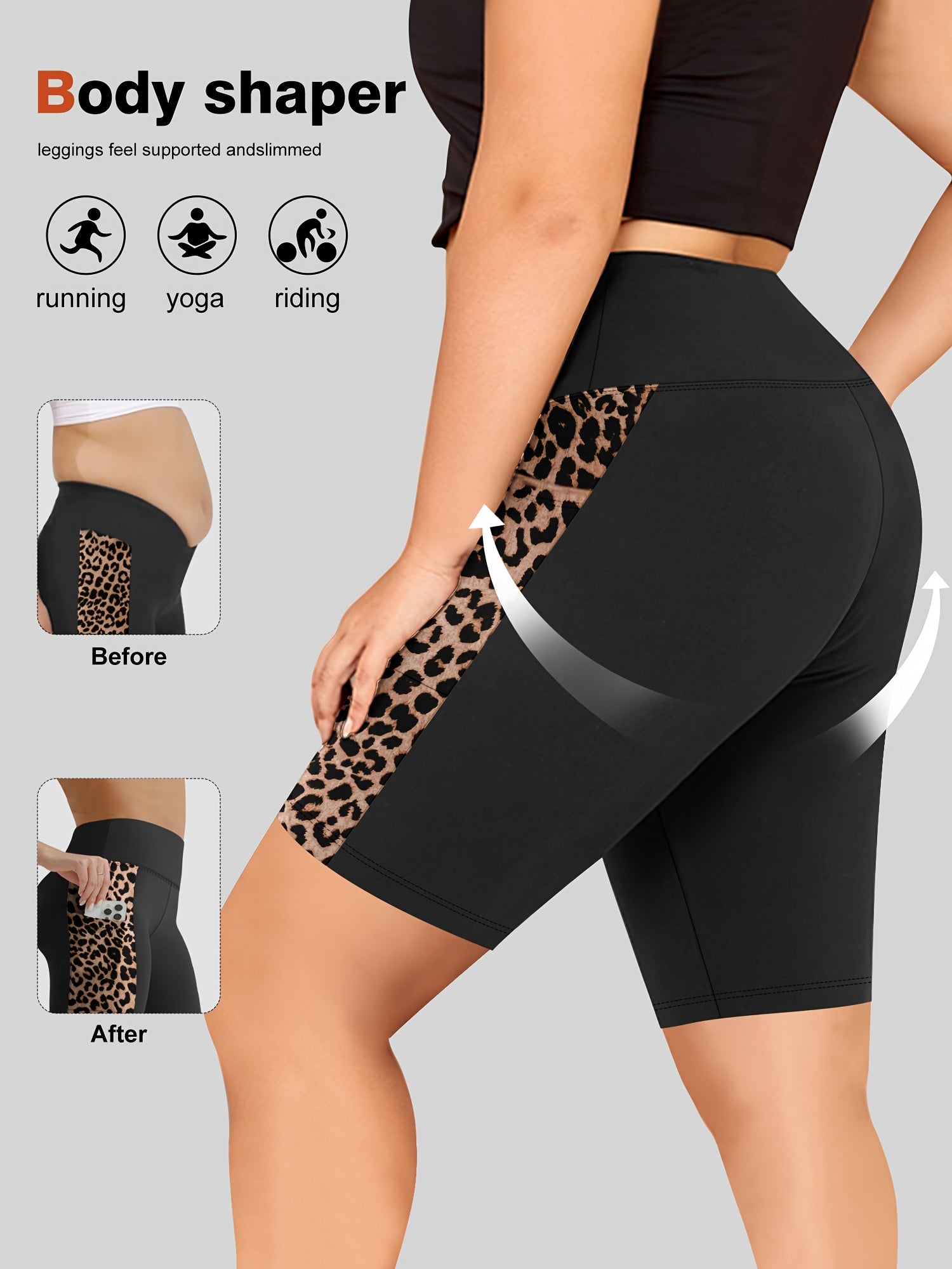Leggings deportivos de talla grande para mujer de cintura alta, pantalones capri de yoga con estampado de leopardo