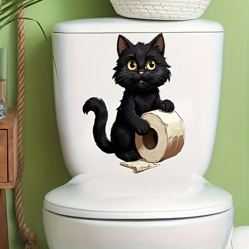 Black Cat Toilet Paper Sticker Bathroom Decor Self-Adhesive Disposable Restroom Sticker