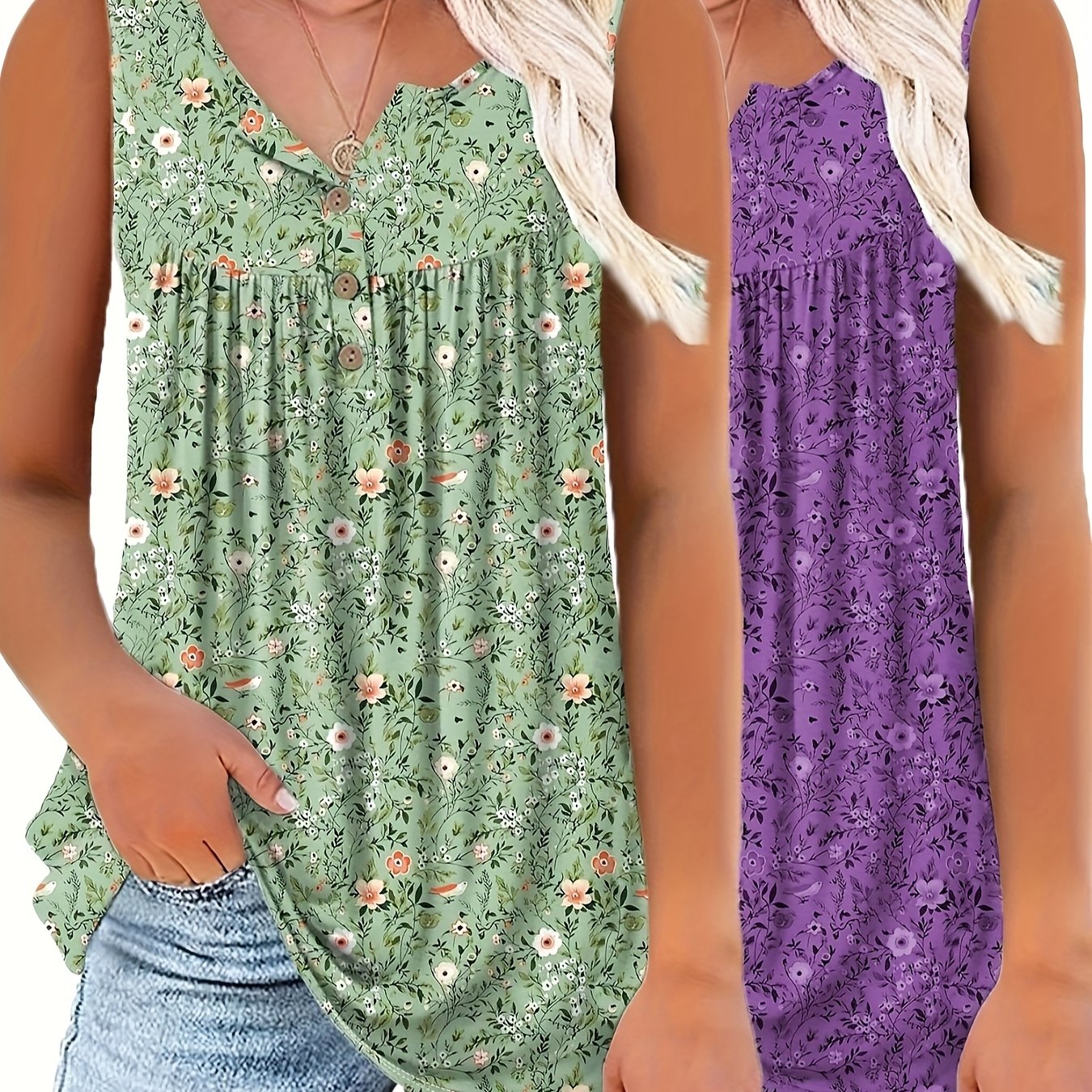 Ayollar uchun ikki qismli to'plam V-yengli kardigan va futbolka, gul bosma, kundalik kiyim