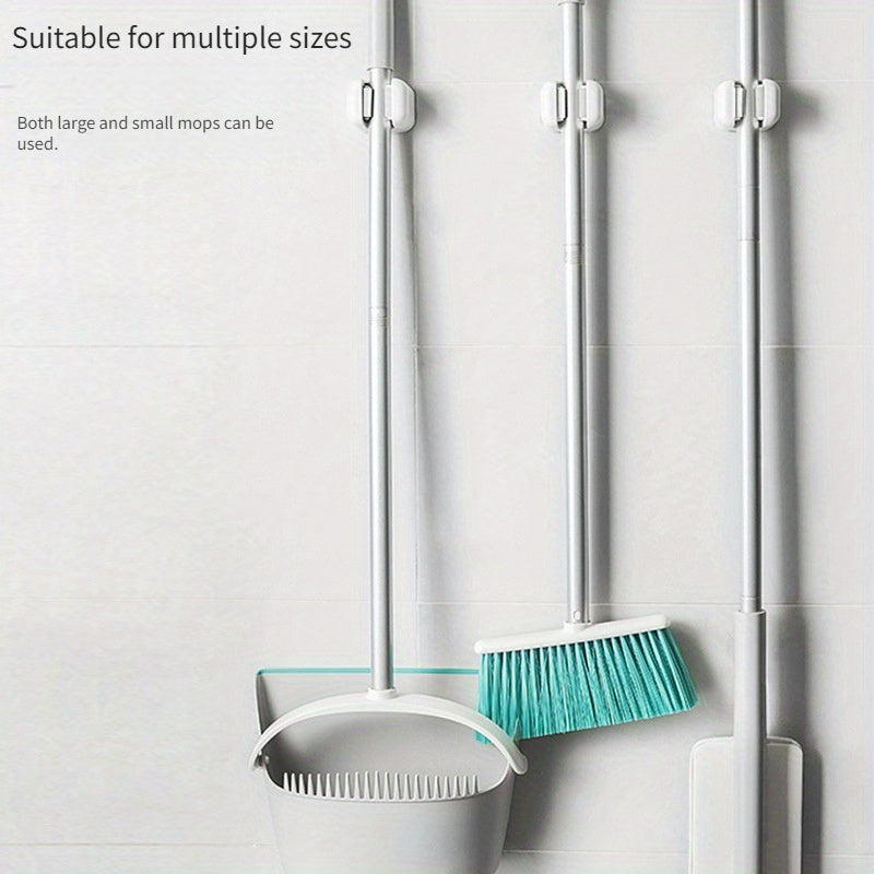 Wall-Mounted Mop and Broom Holder Self-Adhesive Tool Organizer Clips for Home Kitchen Bathroom 1/2/3 Pack