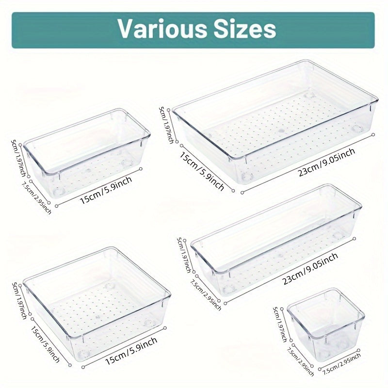 Clear Drawer Storage Box Set with 37 Pieces for Skincare and Makeup Organization