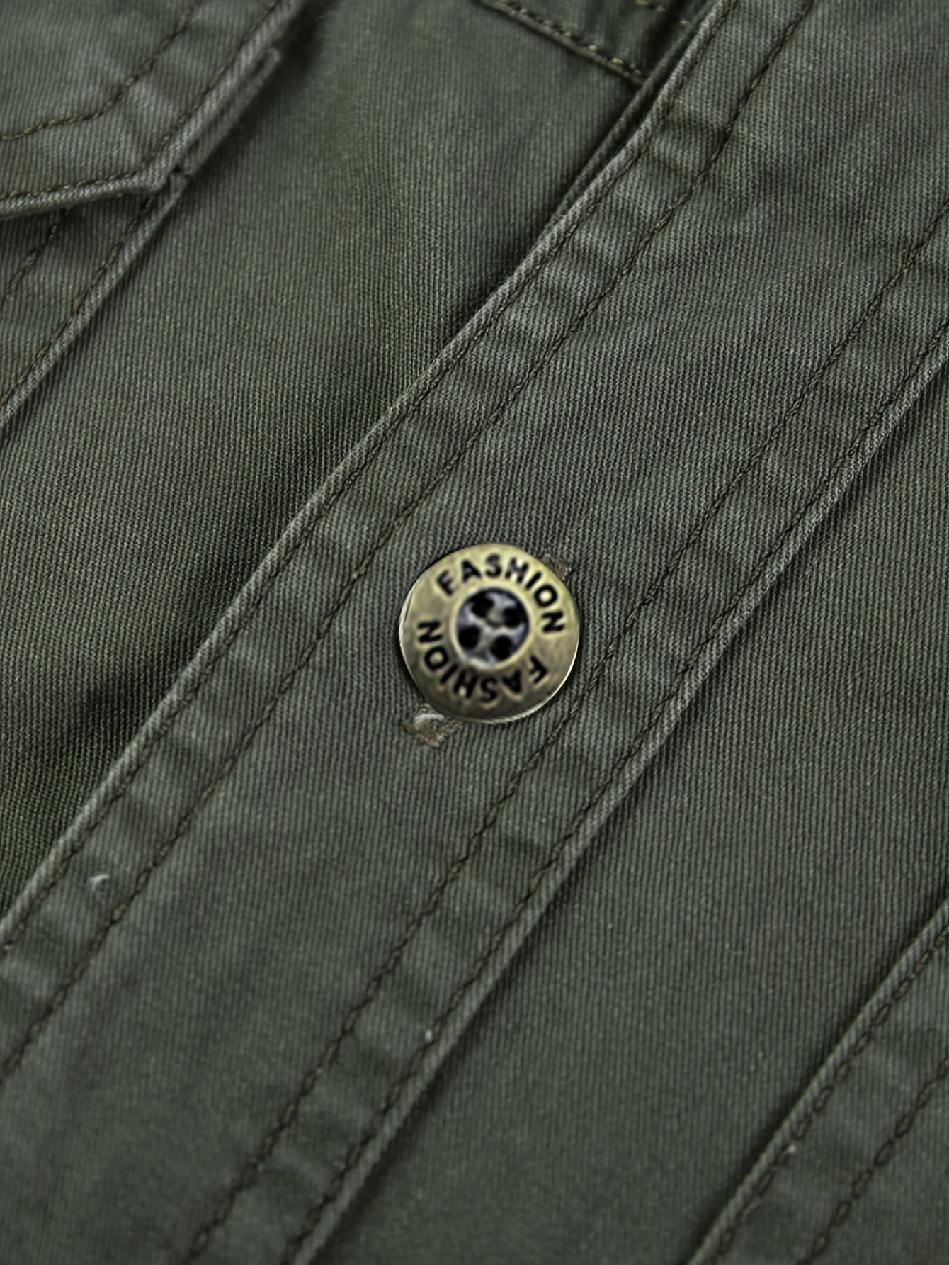 Men's Military Green Long-Sleeve Casual Shirt with Cargo Pockets Cotton Outdoor Workwear