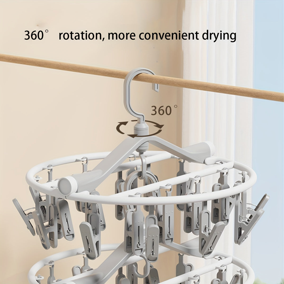 Multi-Functional Sock Hanger with Clothespins Foldable Underwear Drying Rack Windproof Hook
