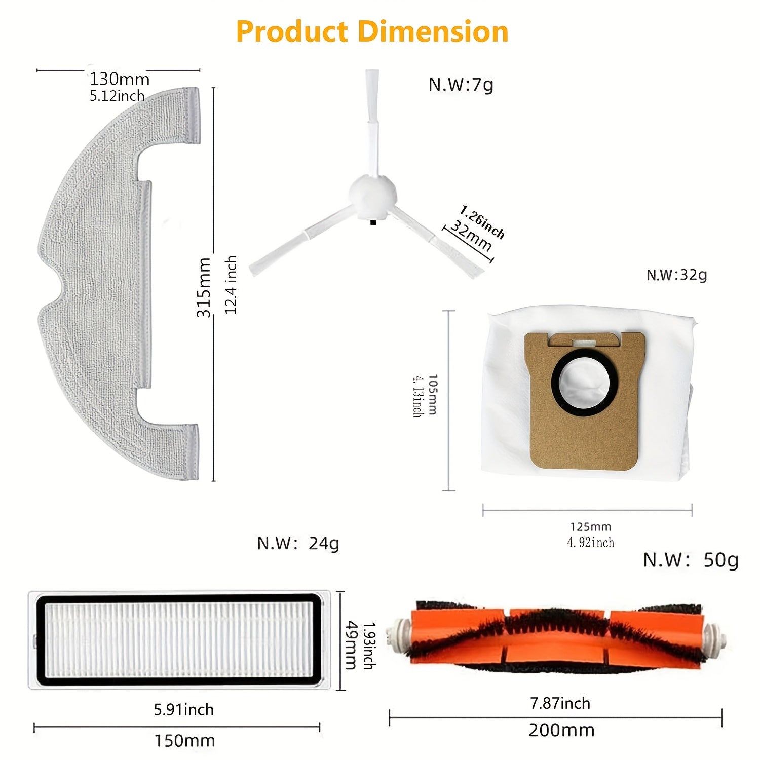 25pcs Vacuum Cleaner Replacement Parts Set for Xiaomi X10 Main Brushes Filters Side Brushes Mop Pads Dust Bags