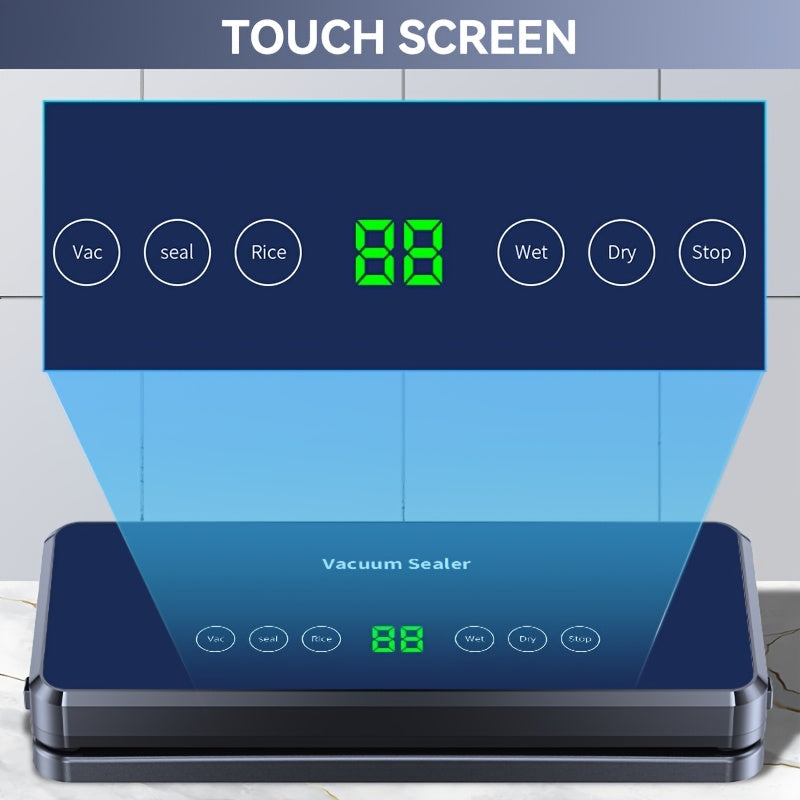 Selladora al vacío con cortador, modos de alimentos secos y húmedos, compacta, luces LED