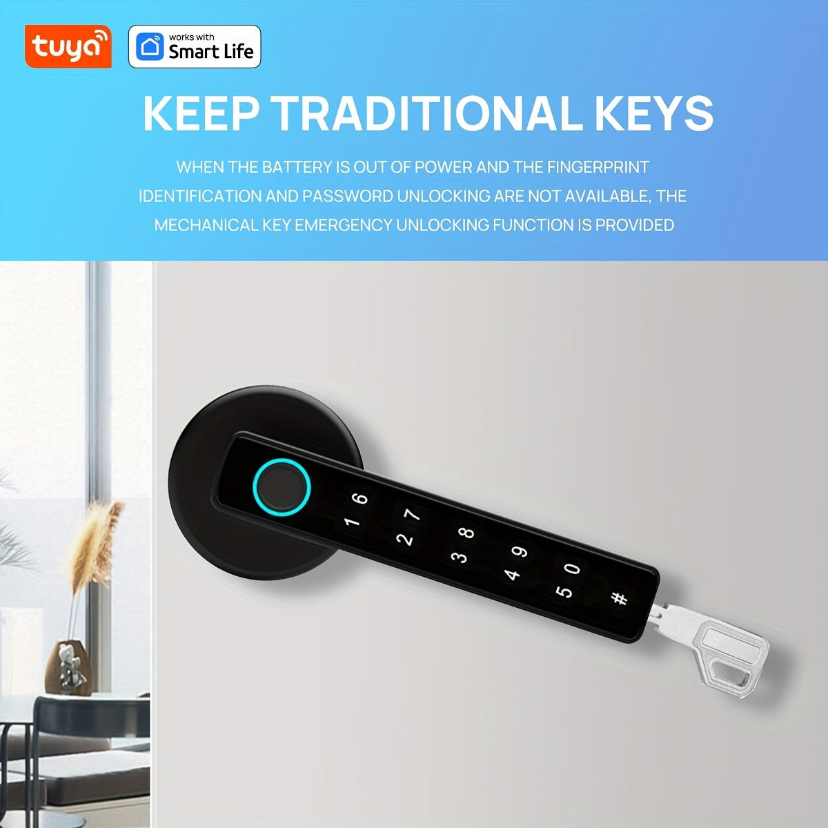 Black Wireless Smart Fingerprint Password Door Lock with US Standard and 4 Unlocking Methods