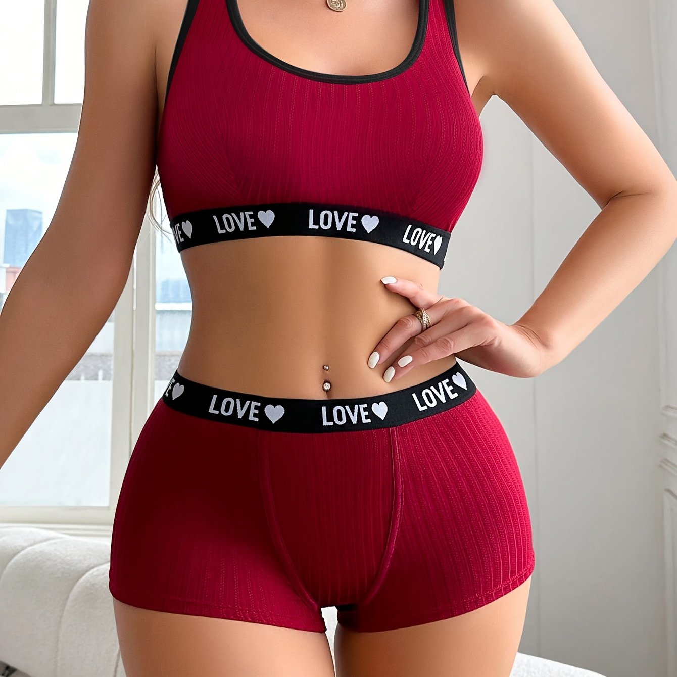 Women's Athletic-Inspired Lingerie Set with Tank Bra and Boyshorts Letter Print