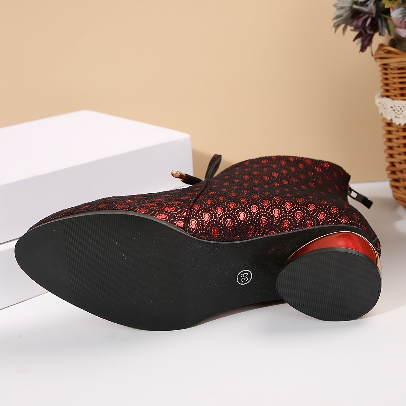 Women's Peacock Print Ankle Boots Chunky Heel Zipper Mid-Heel All-Season