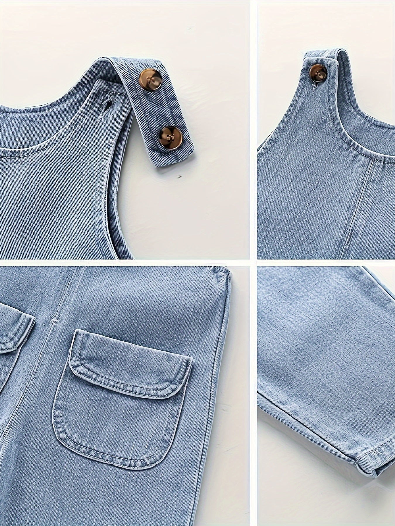 Toddler Boys Light Blue Denim Overalls with Adjustable Straps Pockets Non-Stretch Fabric