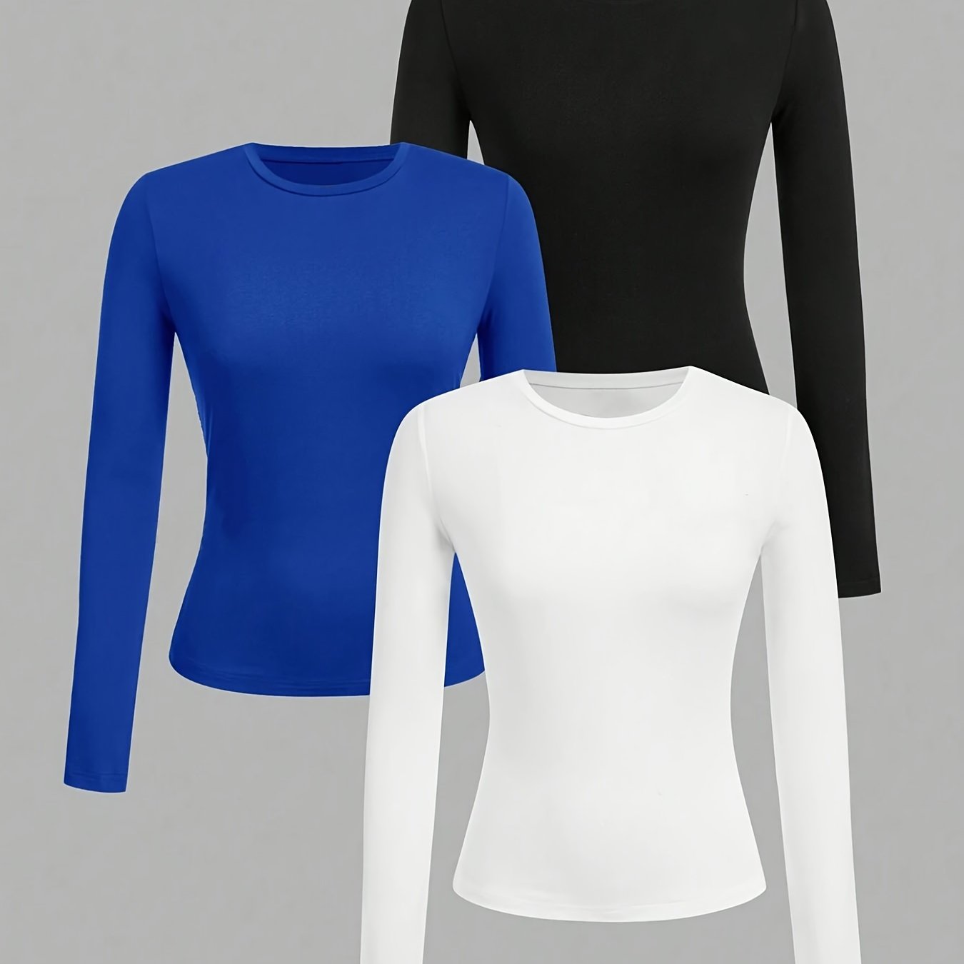 Women's Plus Size Long Sleeve T-Shirts Soft Stretch Basic Tees in Black Pink White