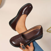 Women's Leather Slip-On Loafers with Embroidered Design and Cushioned Insole