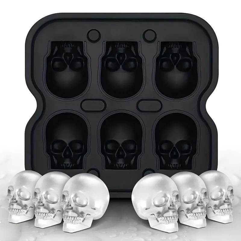 Silicone Skull Ice Cube Tray 6 Sections for Whiskey Jelly Candy Halloween