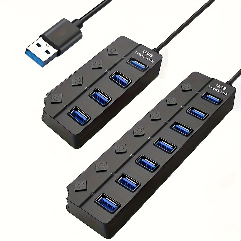 USB Hub with 4 or 7 Ports LED Light and Power Switch for PC Laptop