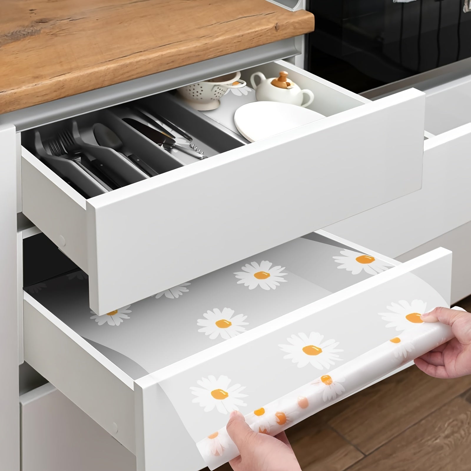 Forro de estantería de vinilo antideslizante e impermeable para cajones, armarios, frigoríficos y mesas