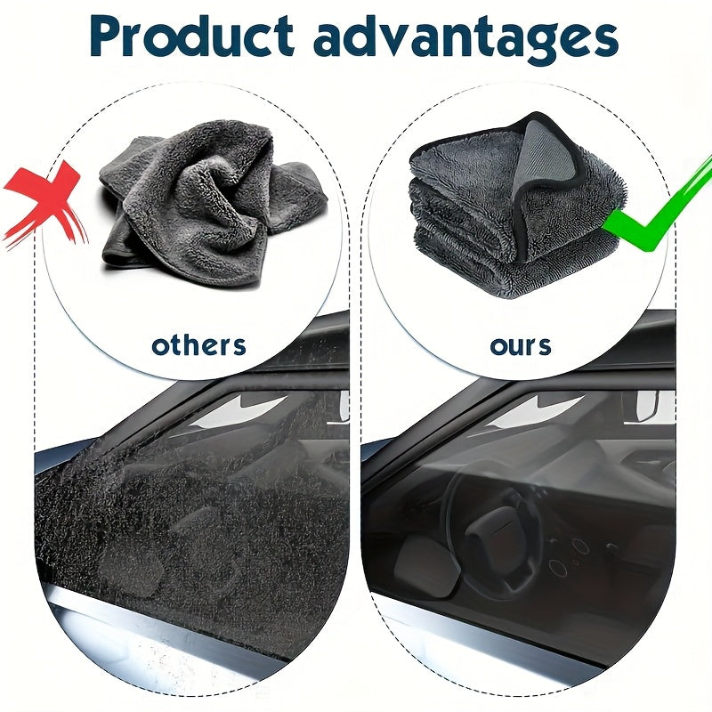 Большое микрофибровое полотенце для сушки автомобиля 600 г/м², без разводов, впитывающее, с закрученным петлёй