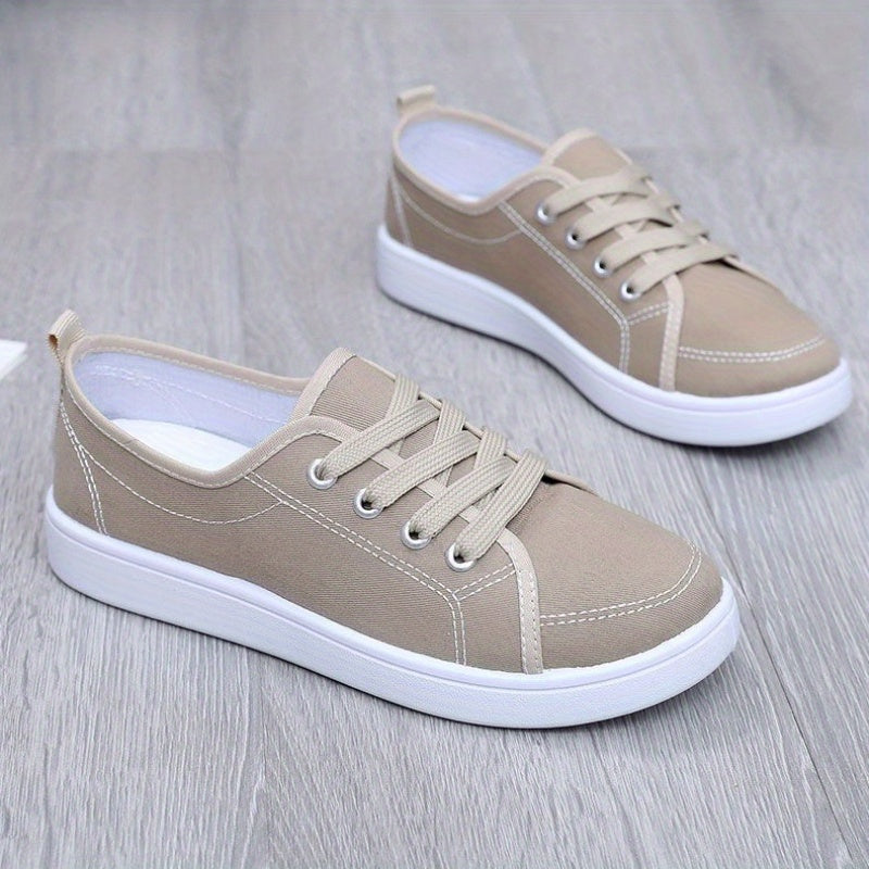 Women's Breathable Casual Sneakers Flat Sole Black White Contrast Stitching