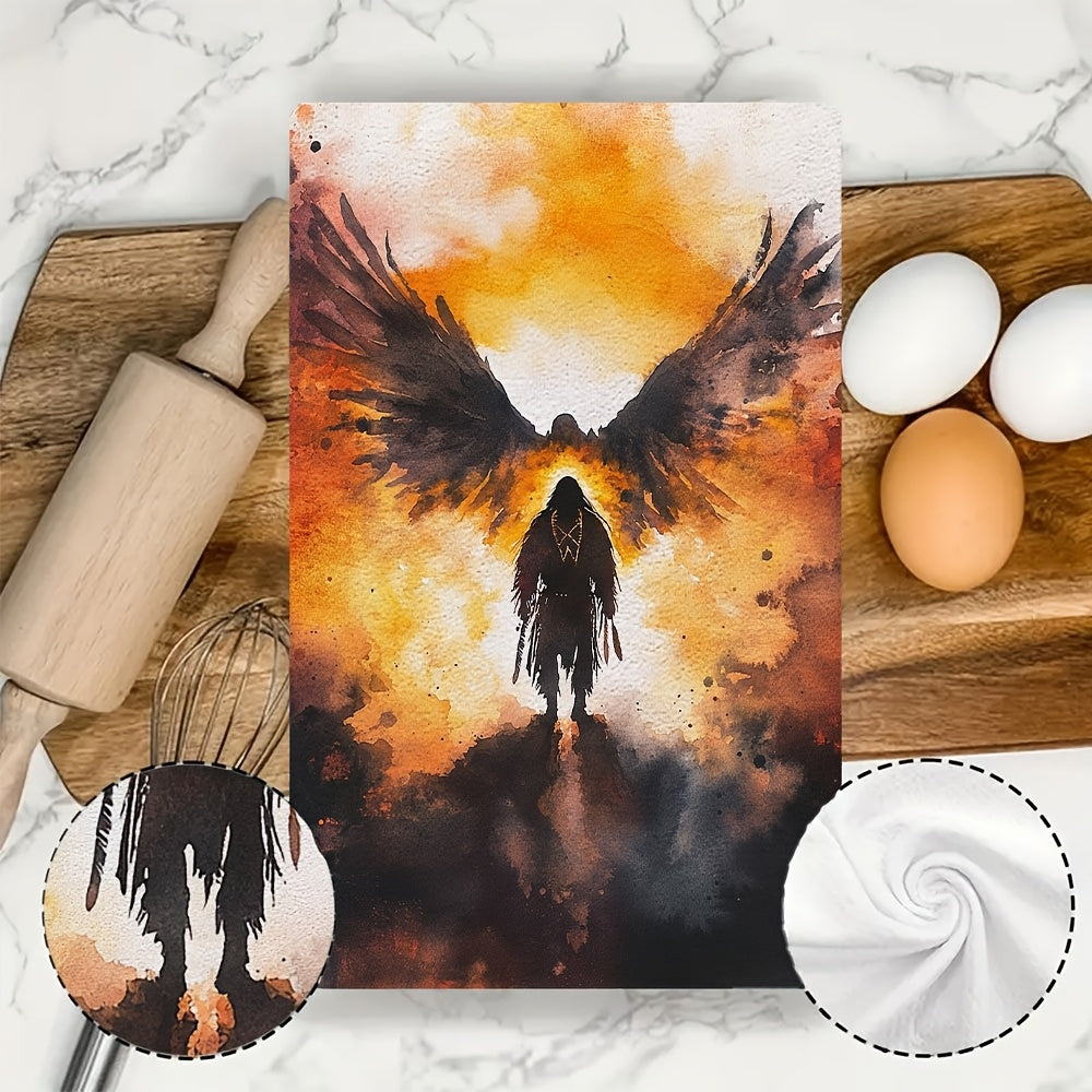 Soft Absorbent Kitchen Towels Set of 2 Native American Spirit Prayer 16x24 Inches