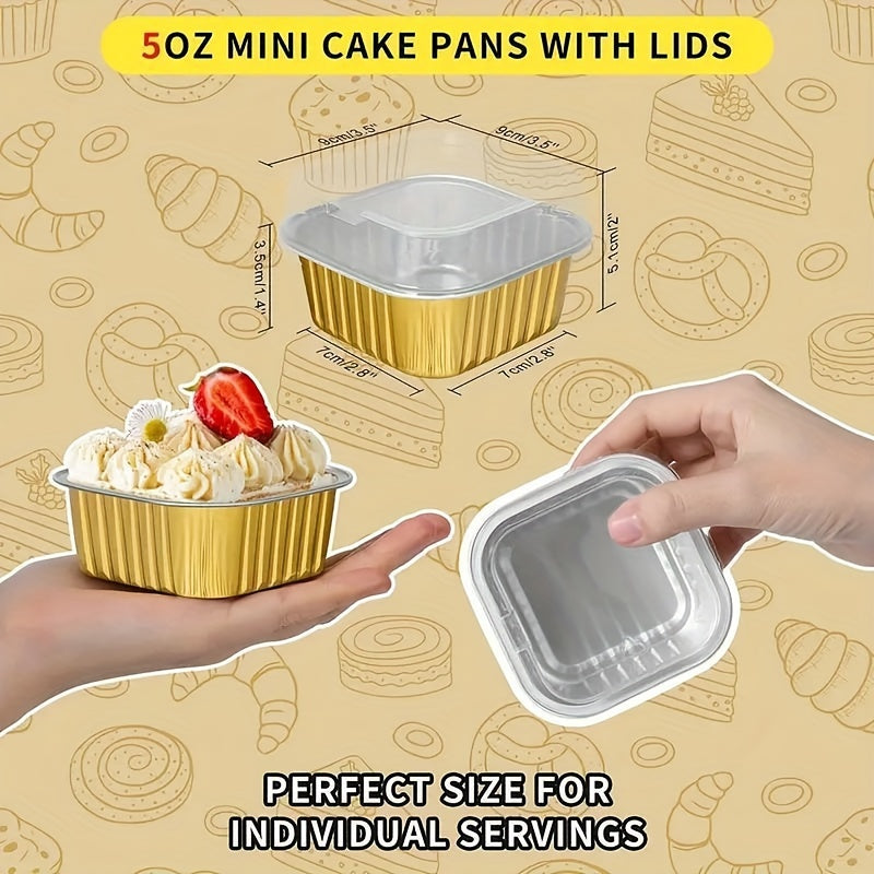 50-Pack 5oz Aluminum Foil Baking Cups with Lids for Cupcakes Muffins Pies