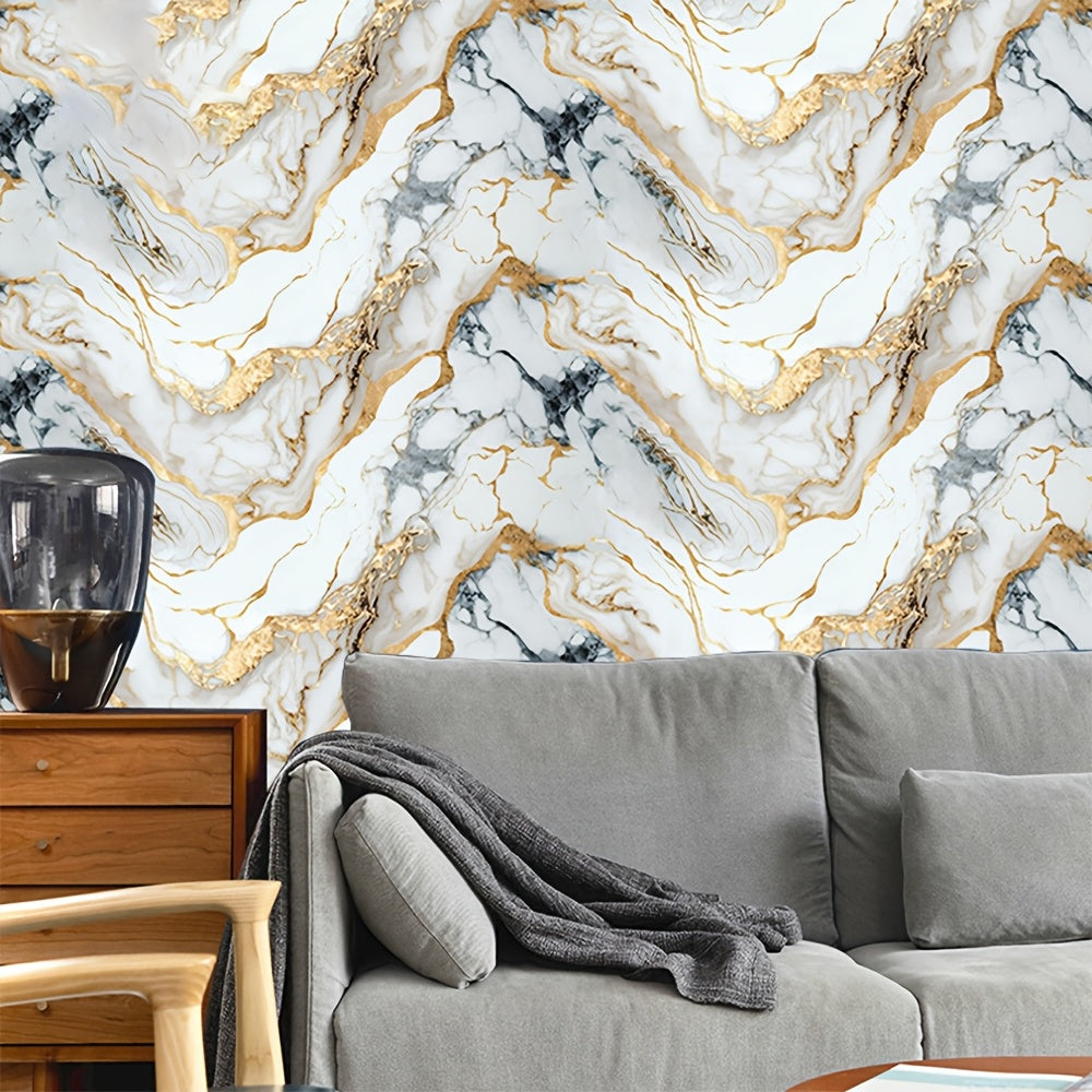 Waterproof Oil-Resistant Marble Pattern Aluminum Self-Adhesive Wallpaper for Walls in Living Rooms Kitchens Bathrooms
