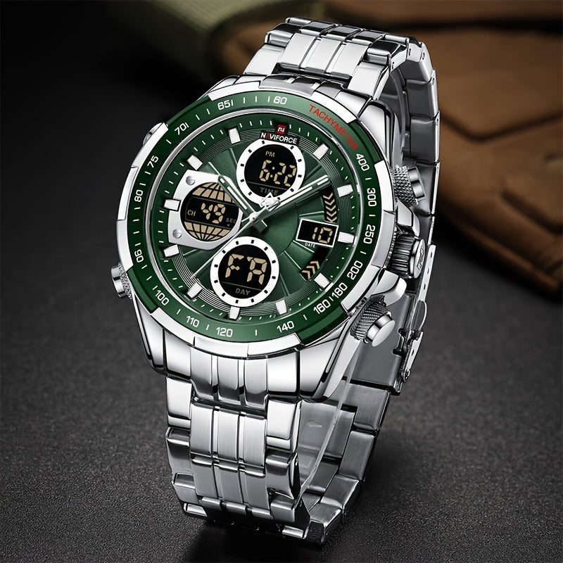 Men's Stainless Steel Sports Watch with Multifunctional Quartz and Luminous Display