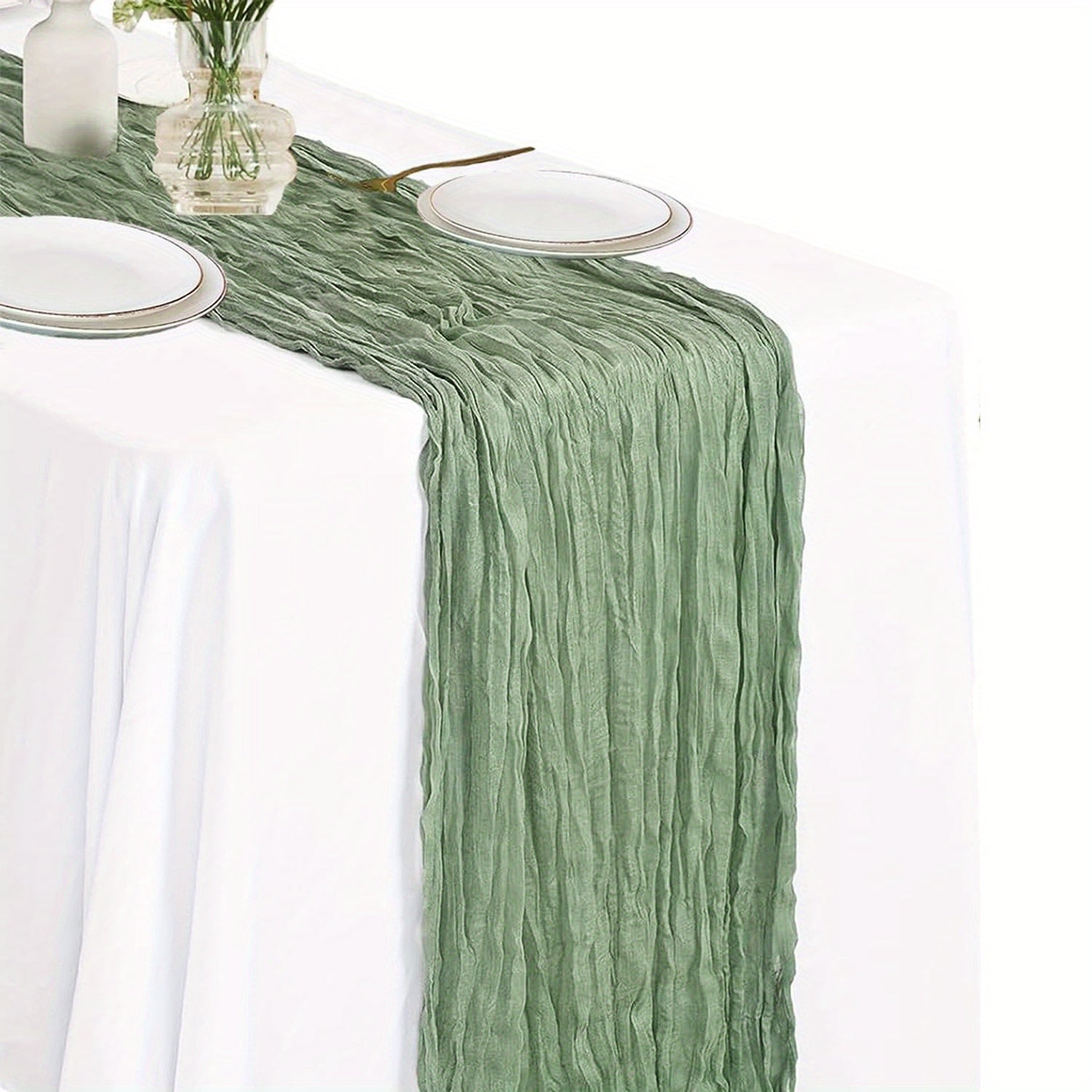 Green Gauze Table Runner for Bohemian Wedding Decor