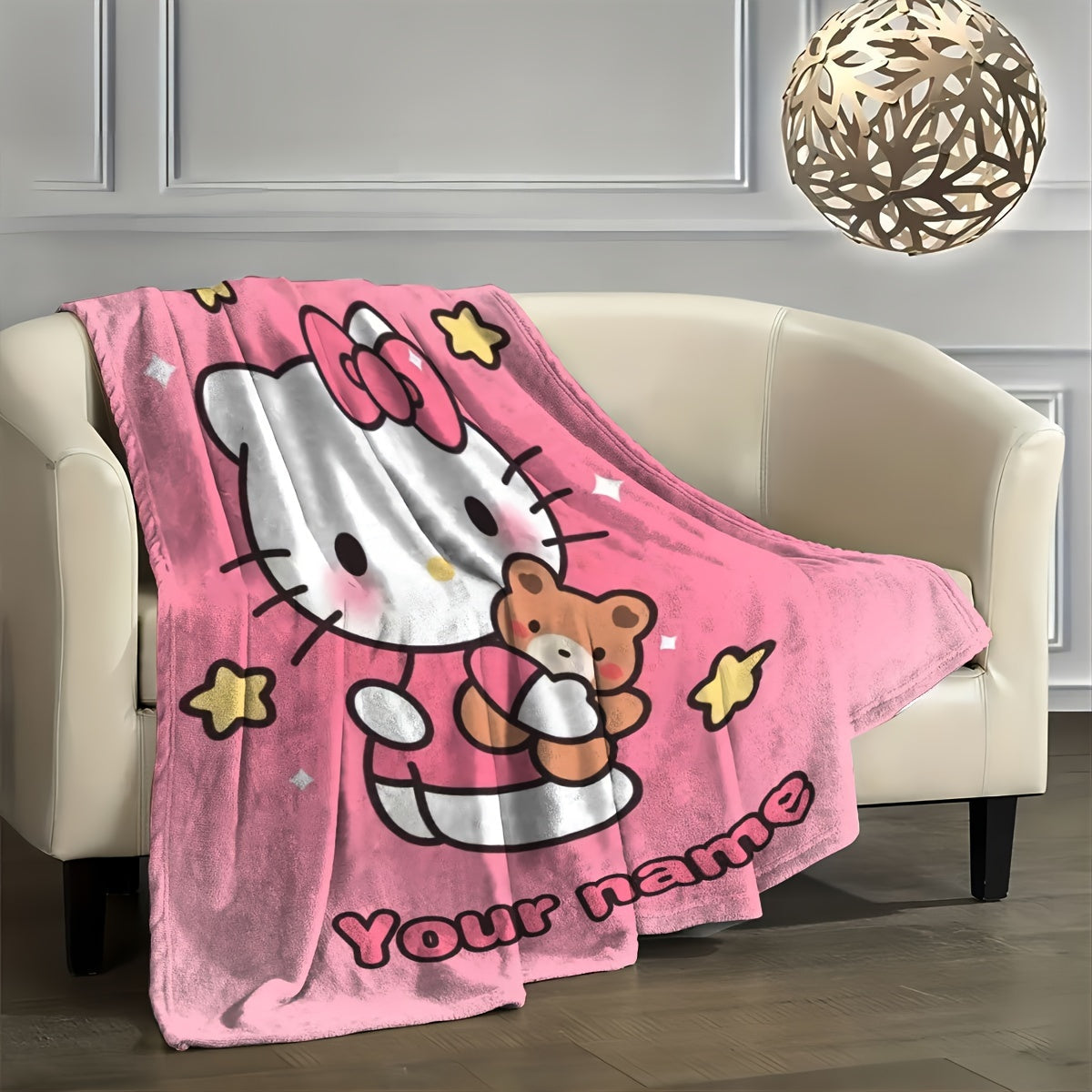 Personalized Hello Kitty Cartoon Flannel Blanket Soft Warm Decorative Gift
