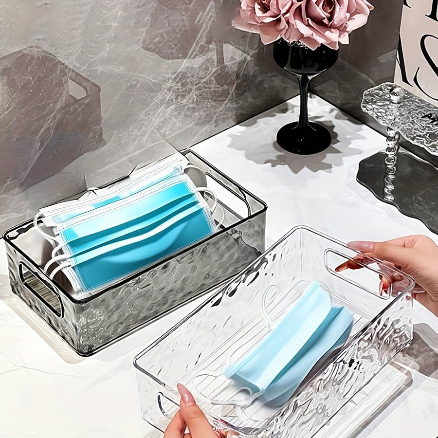 Clear Water Ripple Plastic Storage Basket for Makeup Skincare Snacks Bathroom Accessories