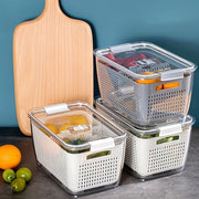 Double Layer Food Storage Containers with Draining Lids for Fruits and Vegetables