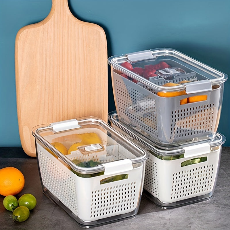 Double Layer Food Storage Containers with Draining Lids for Fruits and Vegetables
