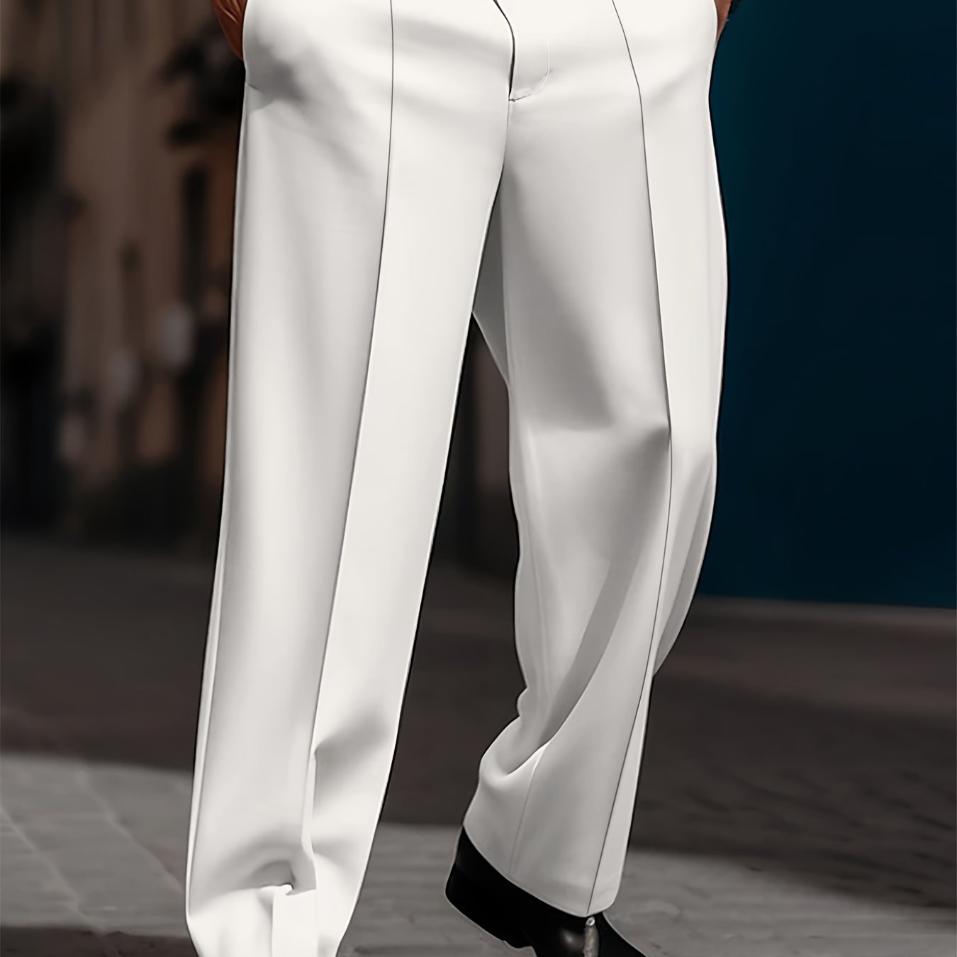 Men's White Relaxed Fit Trousers All-Season Polyester Casual Pockets