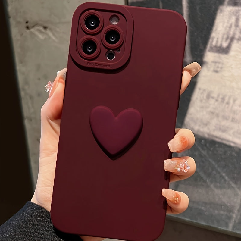 Wijnrood 3D Love Phone Case for iPhone 7-15 Pro Max XR XS TPU Protective Cover