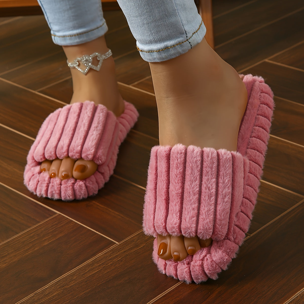 Indoor Slippers Women Soft-Soled Striped Open Toe Fabric Spring Summer
