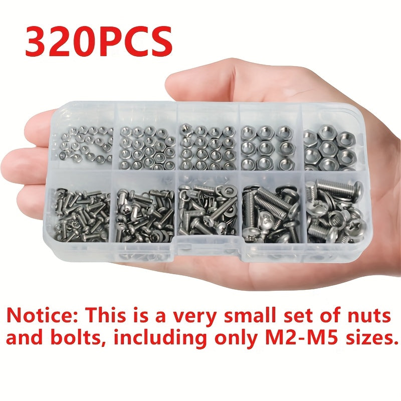 320pcs Metal Hex Nut and Bolt Set M2 to M5 Metric Fasteners