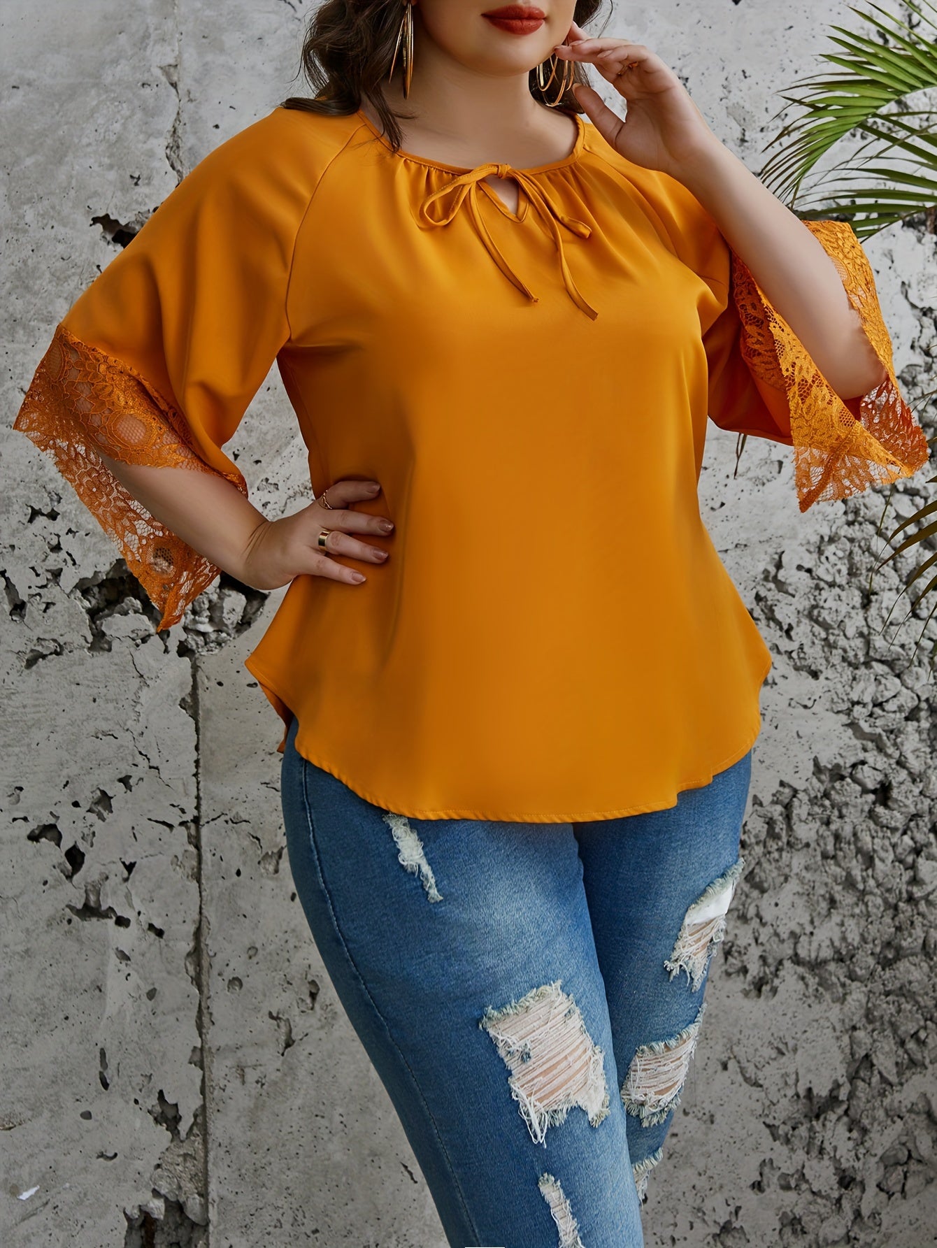 Women's Plus Size Blouse with Front Bow Lightweight Polyester Spring Summer Fall