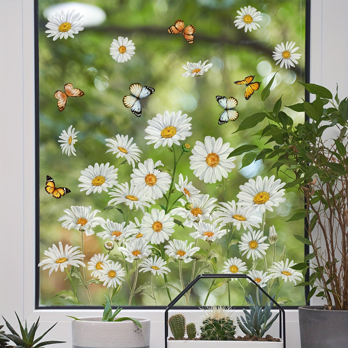 Dual-Sided Reusable Daisy Flower Window Cling for Bedroom and Study Glass Decor