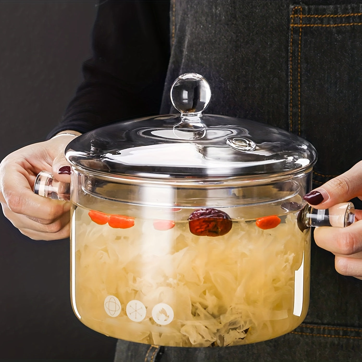 Glass Stockpot Set 3 Sizes 14cm 15cm 16cm Clear Glass Cooking Pot