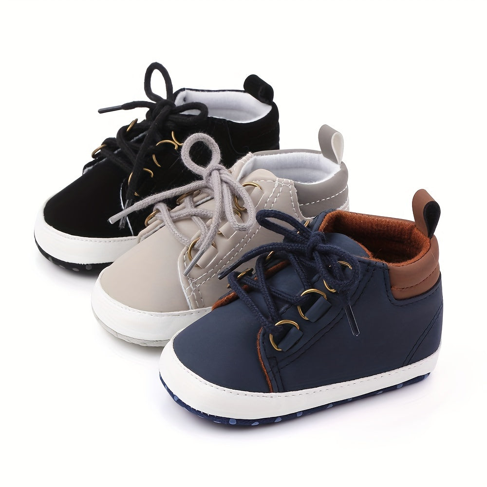 Toddler Boys High-Top Soft-Sole Shoes with Anti-Slip and Embroidered Geometric Pattern