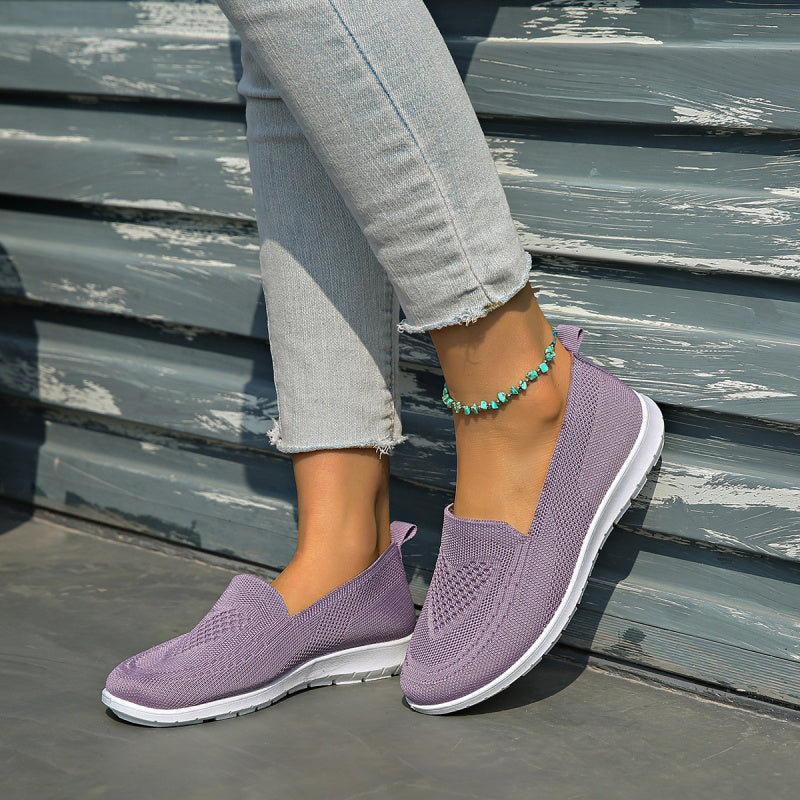 Women's Breathable Knit Slip-On Sneakers Low-Top Casual Shoes with Cushioned Sole