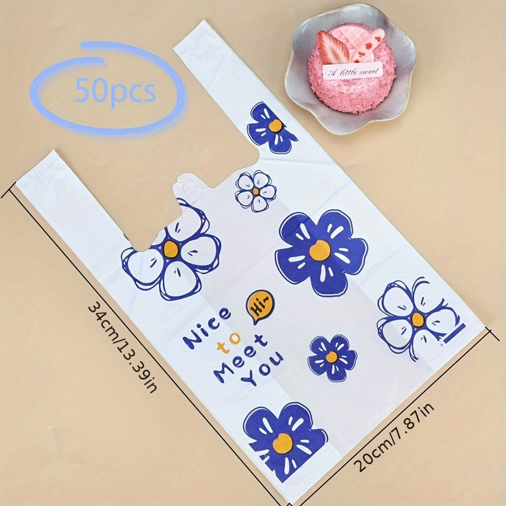 50 dona bardoshli plastmassa tote sumkalar, xarid qilish va sovg‘a qilish uchun