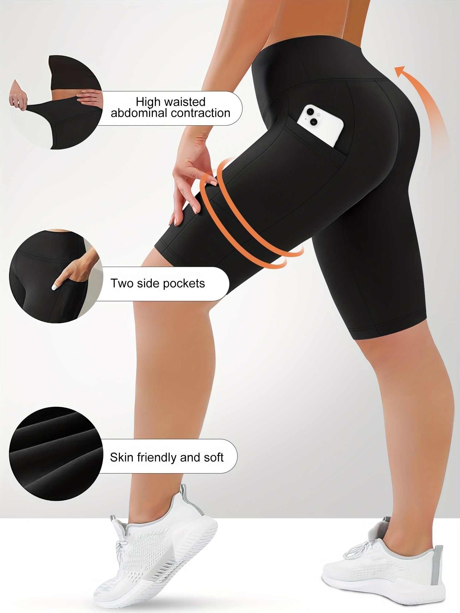 Women's Plus Size High Waist Shorts With Pockets Athletic Compression Black