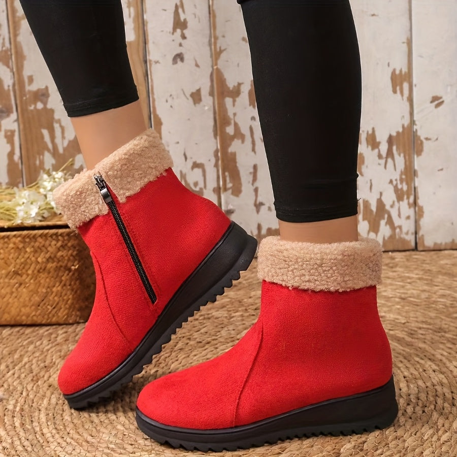Women's Winter Snow Boots Faux Fur Collar Mid-Heel Slip-Resistant Winter Shoes