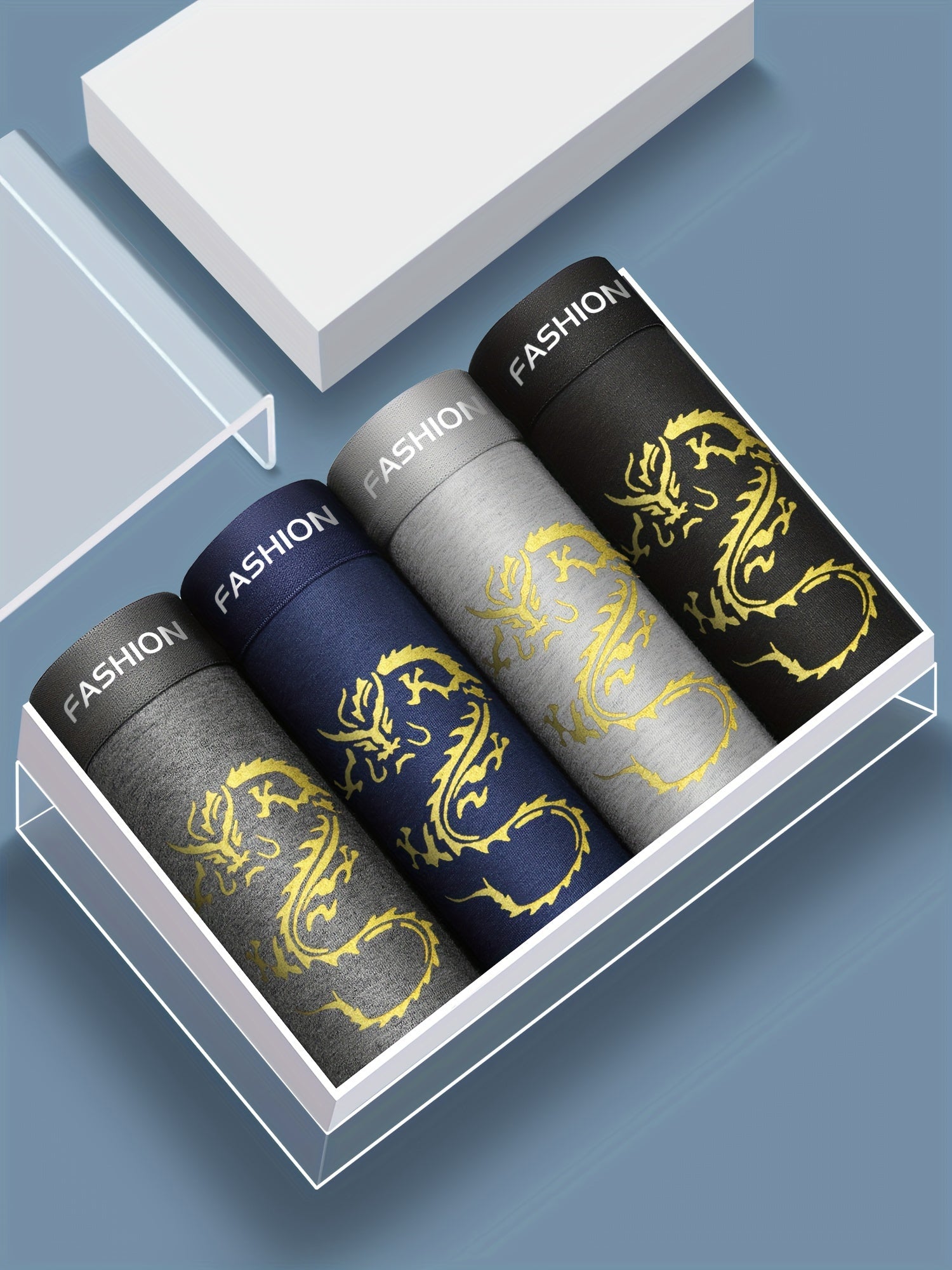 Men's Dragon Print Boxer Briefs Breathable Polyester Spandex Casual Underwear