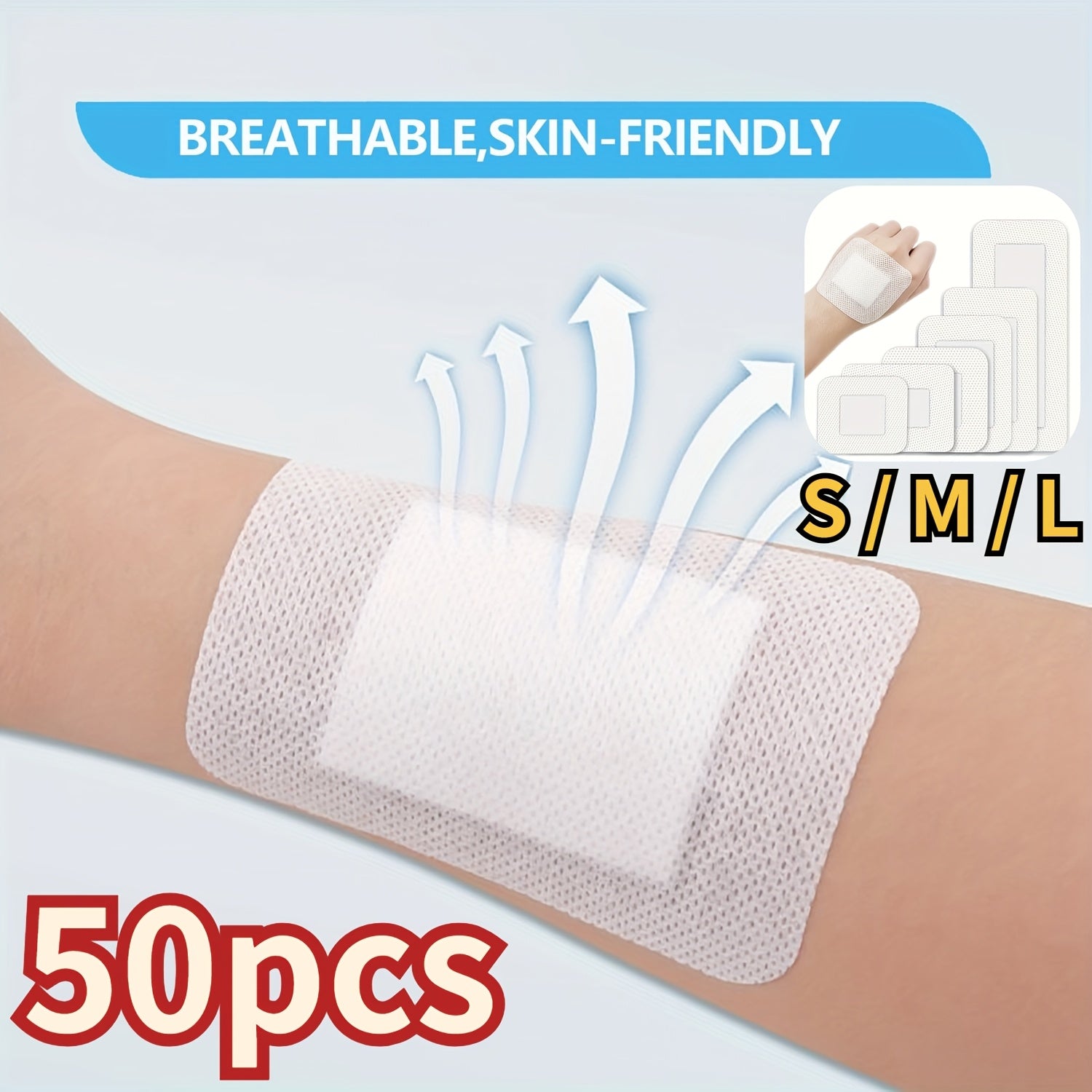 Non-Woven Wound Dressing Stickers 50 Pack Breathable Hypoallergenic Self-Adhesive Gauze Pads