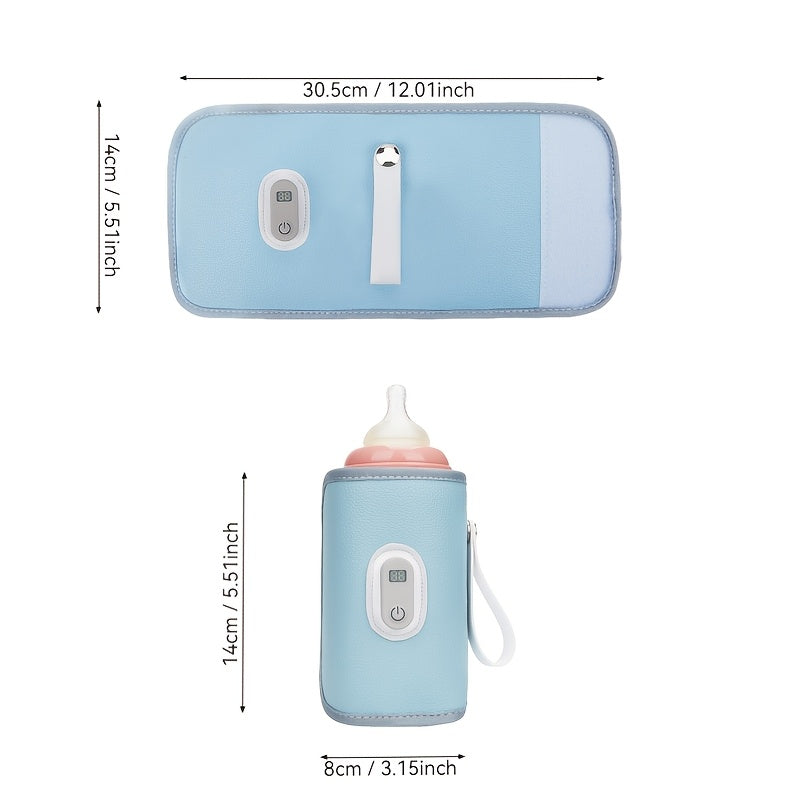Portable Milk Warmer Bag Insulated Bottle Cover USB Charging Faux Leather Fits All Sizes Pink Green Blue