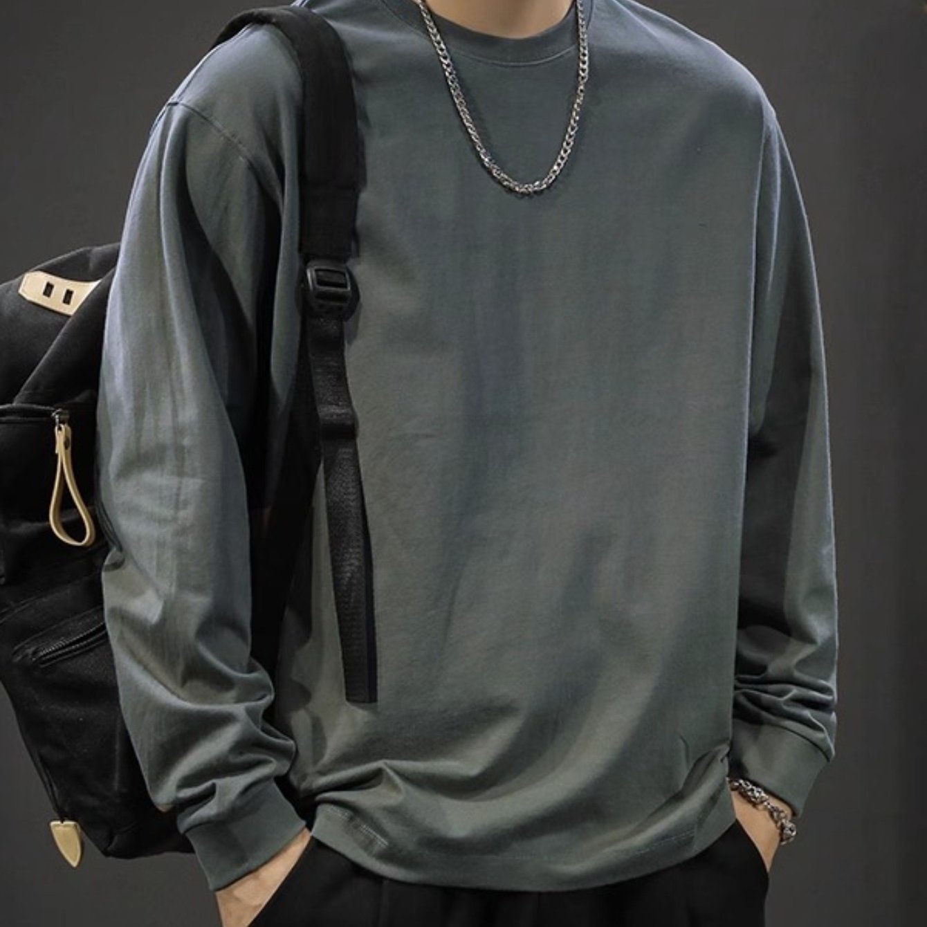 Мужская хлопковая футболка с длинным рукавом, свободный стиль, для весны и осени