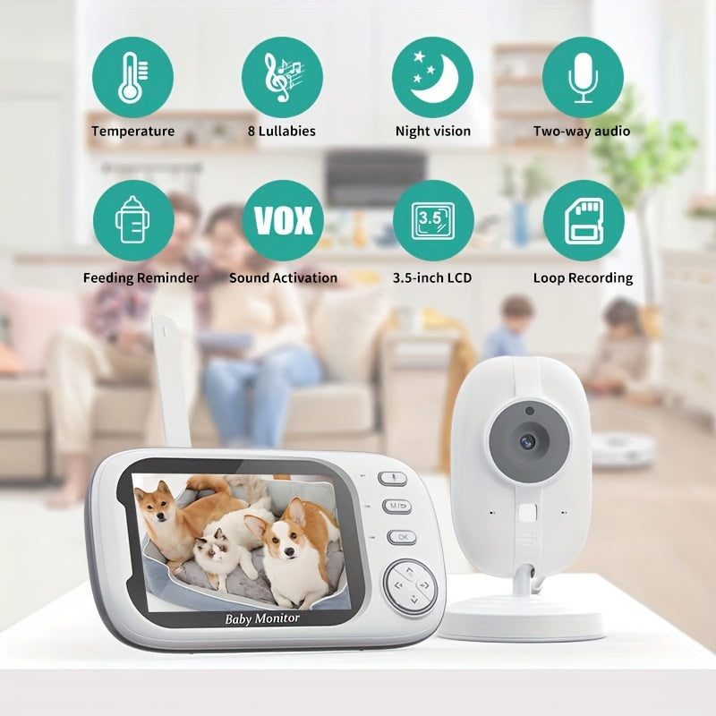Video Baby Monitor with Camera Audio Night Vision Temperature Lullabies Indoor Safety for Elderly Pets